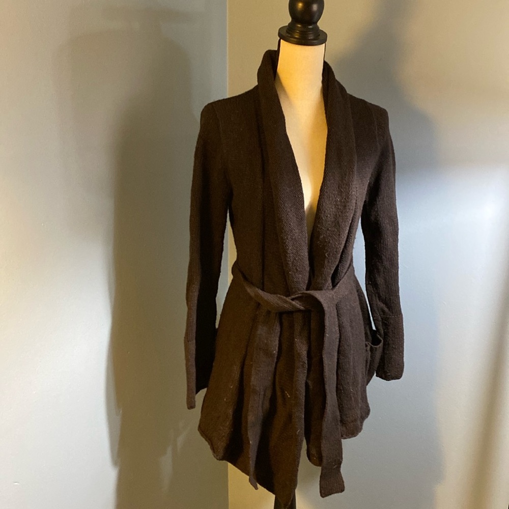 Sparrow brown cardigan sweater with removable tie wool blend sweater size M. EUC